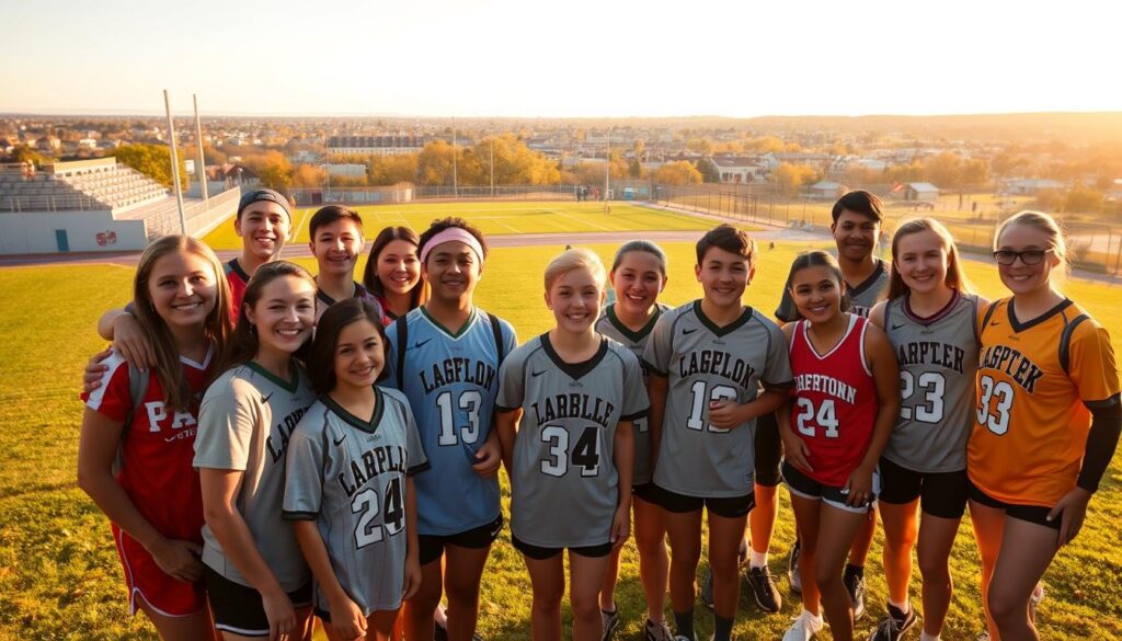 A serene outdoor scene, bathed in warm, golden light. In the foreground, a group of smiling, athletic individuals of diverse ages and backgrounds, their jerseys and uniforms signifying their participation in a local sports league. Their expressions radiate pride and accomplishment, suggesting stories of personal growth and triumph. In the middle ground, a well-maintained sports field or park, with neatly trimmed grass and clean, modern facilities. In the background, a cityscape or suburban landscape, hinting at the tight-knit community that supports and celebrates these local league alumni. The overall mood is one of inspiration, community, and the positive impact of youth sports on individual and collective well-being. A serene outdoor scene, bathed in warm, golden light. In the foreground, a group of smiling, athletic individuals of diverse ages and backgrounds, their jerseys and uniforms signifying their participation in a local sports league. Their expressions radiate pride and accomplishment, suggesting stories of personal growth and triumph. In the middle ground, a well-maintained sports field or park, with neatly trimmed grass and clean, modern facilities. In the background, a cityscape or suburban landscape, hinting at the tight-knit community that supports and celebrates these local league alumni. The overall mood is one of inspiration, community, and the positive impact of youth sports on individual and collective well-being.