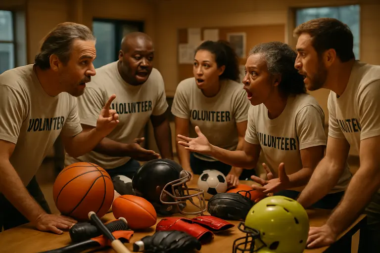 Coach checking player equipment during a youth team practice setup