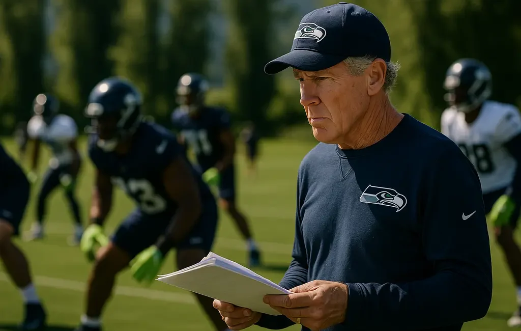 Seahawks Titans Practice session with players lining up for a controlled drill