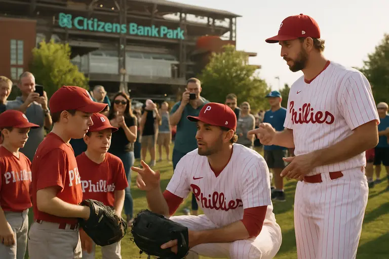 Youth baseball players and families gathered near a local diamond
