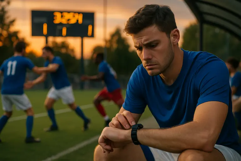 Soccer squad preparing on a stadium field before an evening match