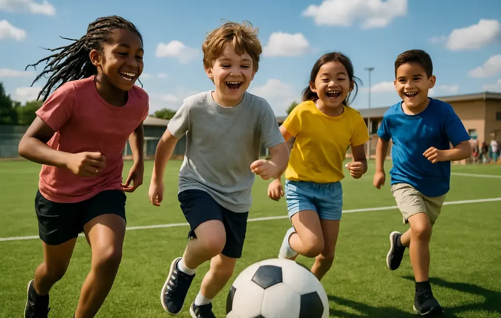 Community Sports Facilities with young athletes training on a shared field