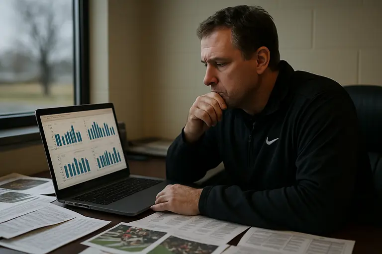 Analyst marking coaching change dates on a hockey planning board