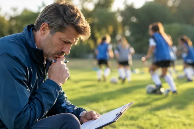 High school coaching strategies session with athletes working in small practice groups