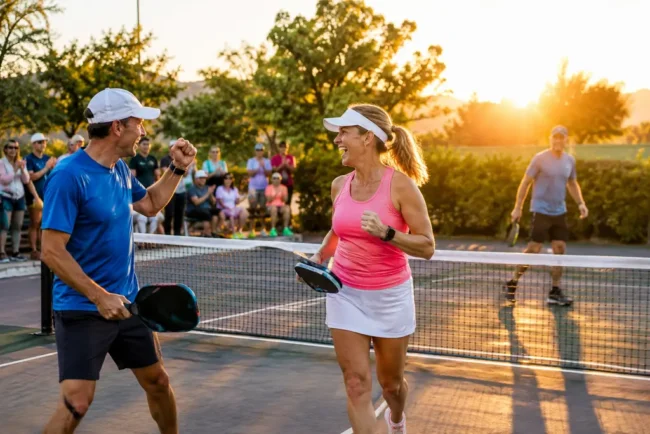 Huntsville Pickleball Growth shown through covered courts and players in doubles play