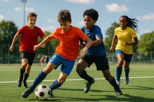 Idaho Falls turf field inside an indoor arena with youth soccer equipment