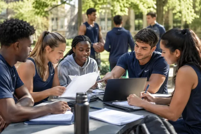 NCAA Regulation Changes discussion with college athletes and coaches at a practice field