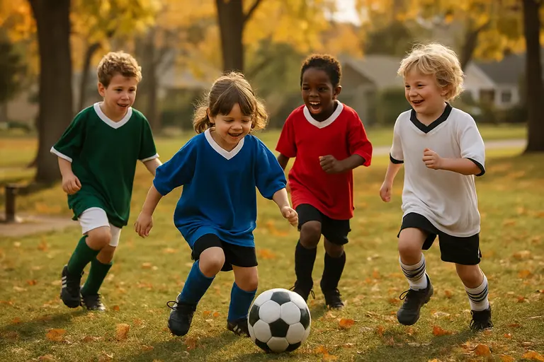 Youth soccer coach speaks to players beside a community field